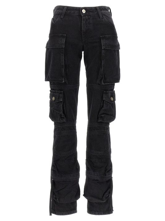 Cargo Pants by The Attico for women in denim cotton black features an tailored skinny with a low rise and long, creating a tailored utilitarian silhouette.