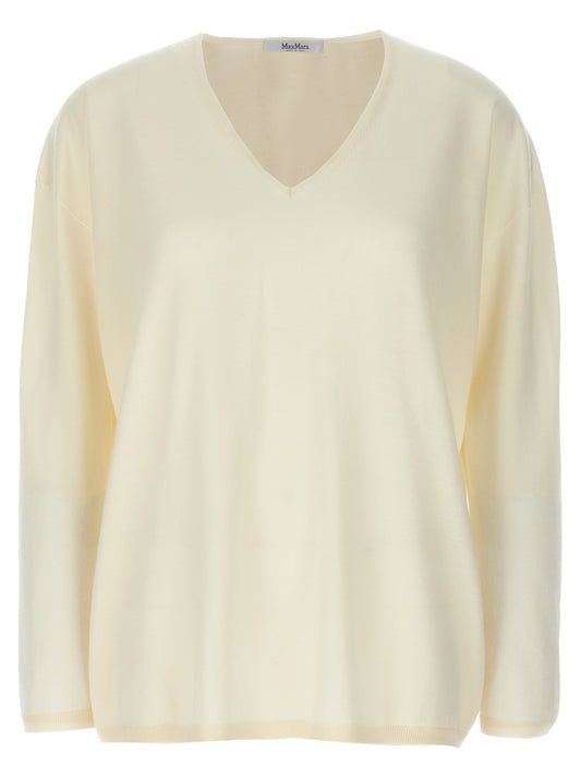 Cardigan by Max Mara for women in cashmere white features an impeccable silhouette, showcasing a sophisticated v-neck neckline and detail for a truly impeccable finish.