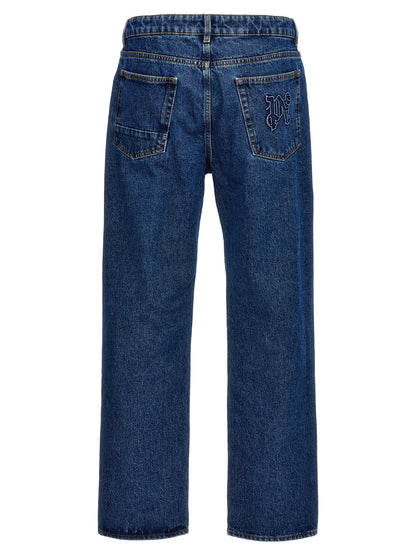 Palm Angels Blue Cotton Straight-Leg Jeans