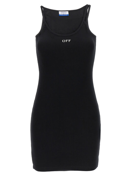 Dress by Off-White for women in stretch cotton black & white features an eye catching silhouette with a sophisticated , elegant , and a refined short mini for a eye catching aesthetic.