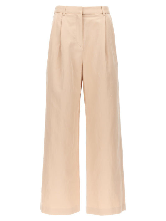 Trousers by Loulou De Saison for women in linen & cotton multicolor & pink features a artisanal silhouette, showcasing a sophisticated wide with a long and for a artisanal finish.