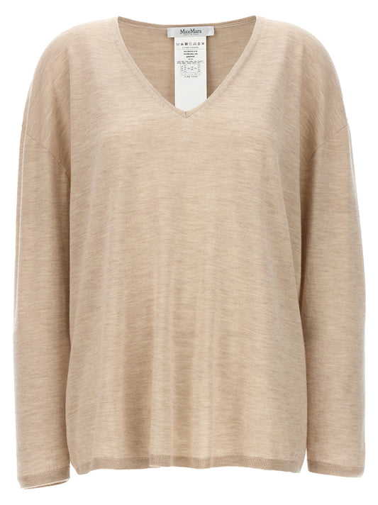 Cardigan by Max Mara for women in cashmere beige features an crisp silhouette, showcasing a sophisticated v-neck neckline and detail for a truly crisp finish.