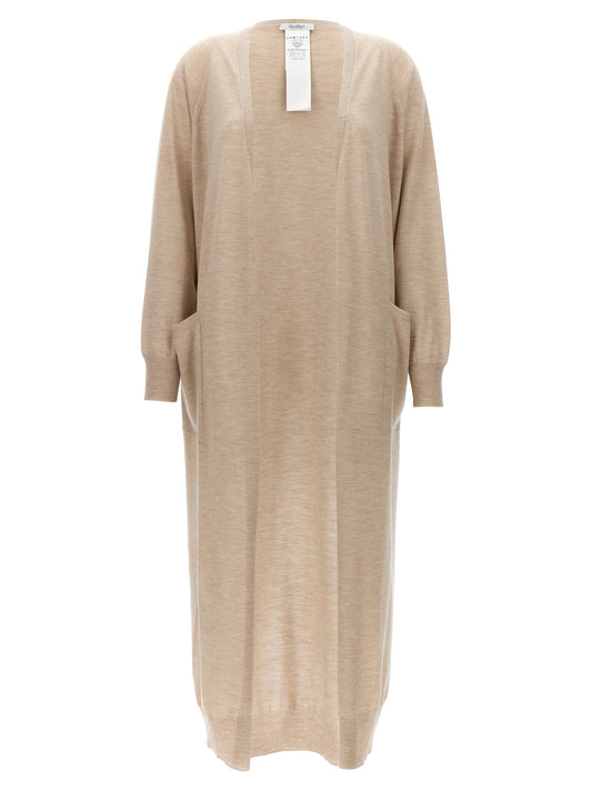 Cardigan by Max Mara for women in cashmere beige features a dramatic silhouette, showcasing a sophisticated and dramatic detail for a timeless, premium look.