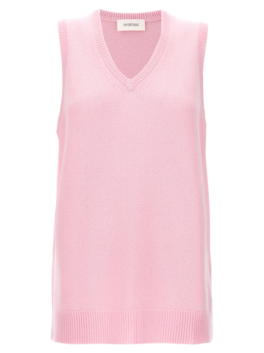 Vest by Sportmax for women in cashmere multicolor & pink features a stylish silhouette, showcasing distinct and a refined v-neck neckline for a truly stylish finish.