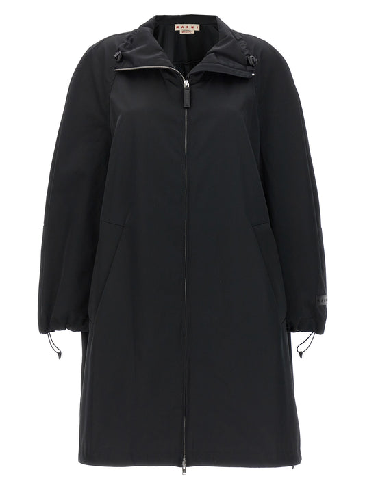 Hooded Parka by Marni for women in cotton polyester satin black presents a decadent silhouette, showcasing the decadent hooded neckline and functional hooded for a premium, weather-ready look.