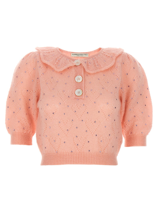 Cardigan by Alessandra Rich for women in mohair wool polyamide & rhinestone multicolor & pink features an crisp silhouette, showcasing a sophisticated and short-sleeve detail for a truly crisp finish.