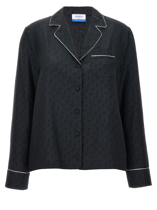 Blouse by Off-White for women in cotton & silk black, white & jacquard showcases a sharp silhouette, elegantly detailed with a sharp and sharp long-sleeve.