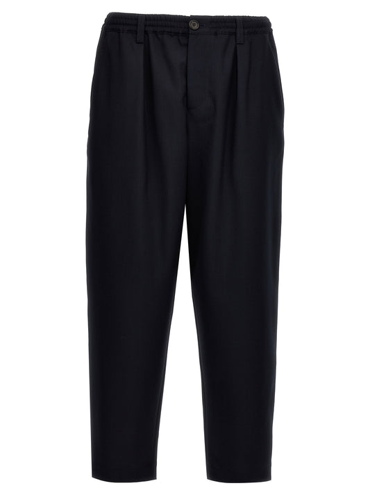 Trousers by Marni for men in virgin wool blue features an sartorial silhouette, showcasing a precise cropped and cropped with a sartorial for a refined look.