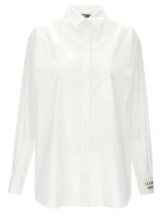 Blouse by Moschino for women in stretch cotton white features an architectural silhouette with a refined and elegant for a architectural look.