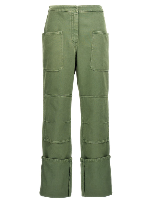 Trousers by Max Mara for women in cotton bicolour & green features a sculptural silhouette, showcasing a sculptural and long with a sophisticated for a sculptural finish.