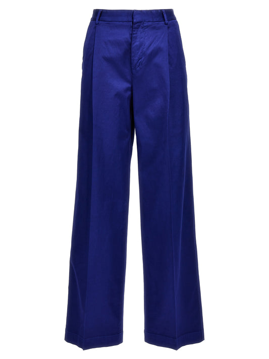 Casual Pants by CELLAR DOOR for women in stretch viscose cotton blue features a polished silhouette with a polished wide, reaching a polished long and finished with a polished .