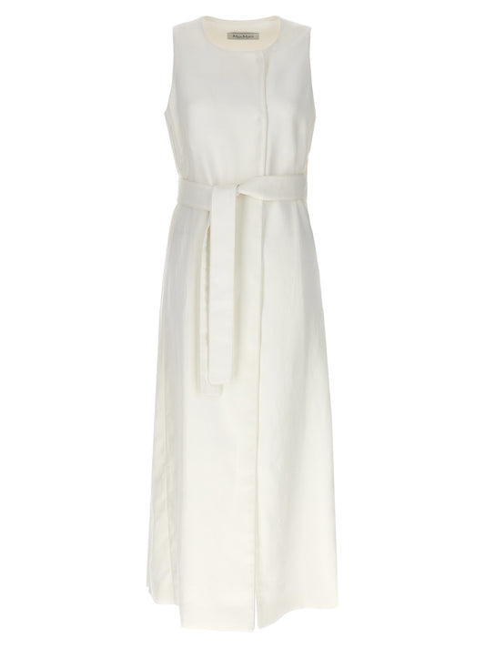Vest by Max Mara for women in linen flax white showcases a dynamic silhouette, perfectly balancing with a dynamic crew neckline for a sophisticated, high-fashion look.