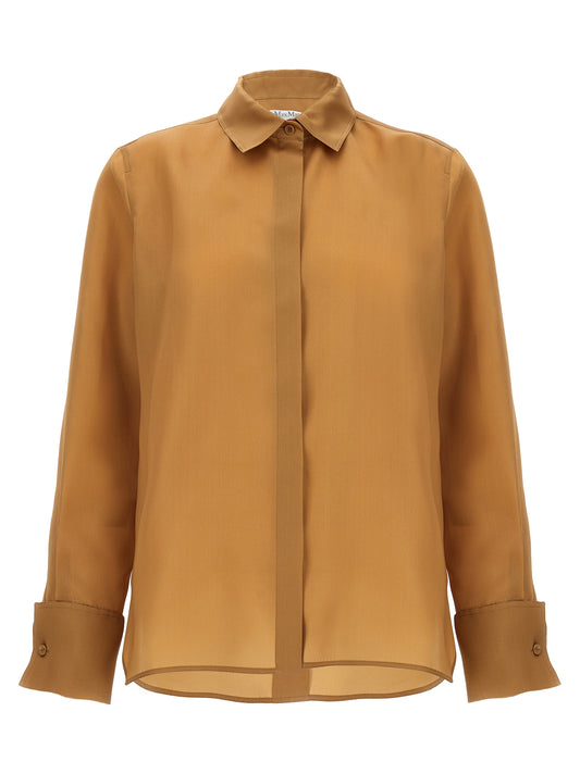 Blouse by Max Mara for women in silk satin beige, featuring a nuanced long-sleeve and nuanced for a sophisticated finish.