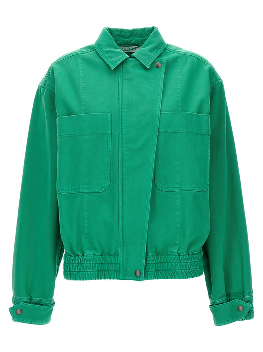 Overcoat by Max Mara for women in cotton bicolour & green presents a luxurious silhouette, showcasing a luxurious and sophisticated pockets for a premium, luxurious look.