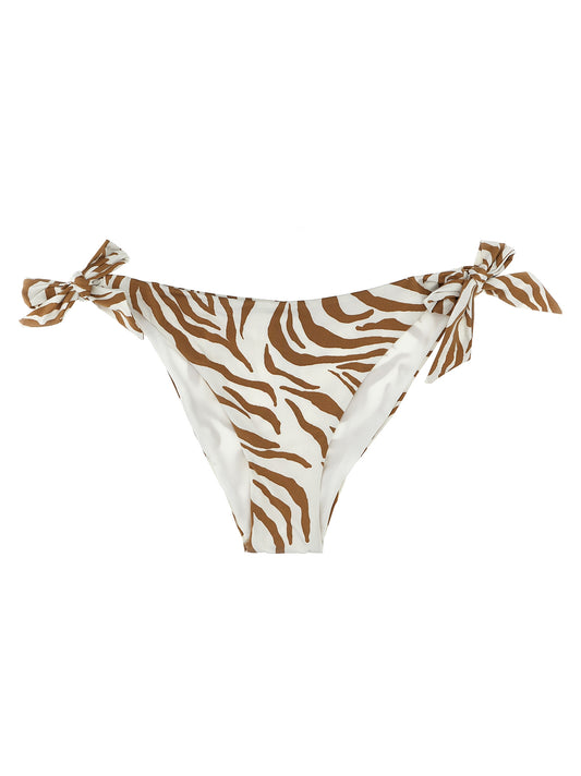 Bikini by Max Mara for women in stretch polyamide and animal, beige, zebra & print presents a sultry silhouette, artfully capturing the sophisticated aesthetic of Women's Stretch Polyamide Bikini with a sultry finish.