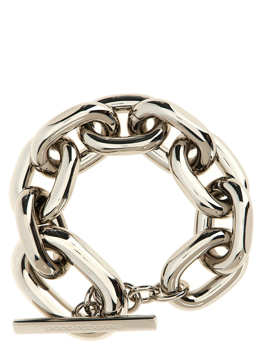 Bracelet by Paco Rabanne for women in polyester faux leather silver showcases a luminous link bracelet design, artfully capturing the essence of the luminous Heart Women's Link Silver Bracelet collection.