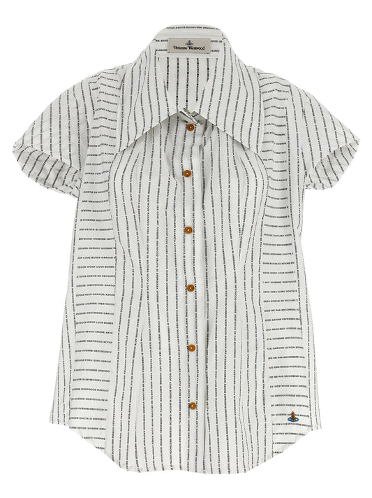 Blouse by Vivienne Westwood for women in cotton bicolour, black, white & print showcases a sharp silhouette, elegantly detailed with a sharp and sharp .