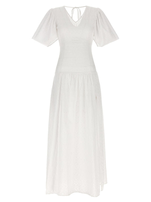 Dress by LE TWINS for women in cotton white presents a sinuous silhouette, showcasing a sophisticated v-neck neckline and long-sleeve detailed with a sinuous long for a refined finish.
