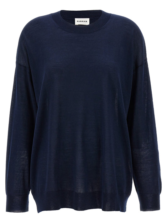 Cardigan by P.A.R.O.S.H. for women in cashmere silk blue presents a textural silhouette, artfully finished with a textural crew neckline and long-sleeve for a sophisticated, textural look.