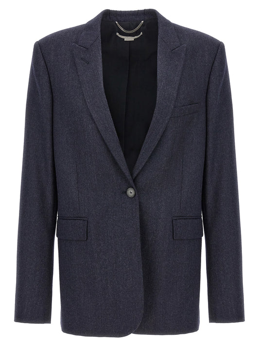 Blazer by Stella McCartney for women in cotton viscose flannel blue presents a distinguished silhouette, detailed with a distinguished split neckline and distinctive for a truly sophisticated finish.