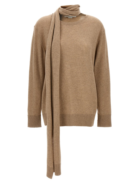 Cardigan by Stella McCartney for women in cashmere beige showcases a captivating silhouette, artfully detailed with a captivating and crew neckline for a truly sophisticated captivating look.