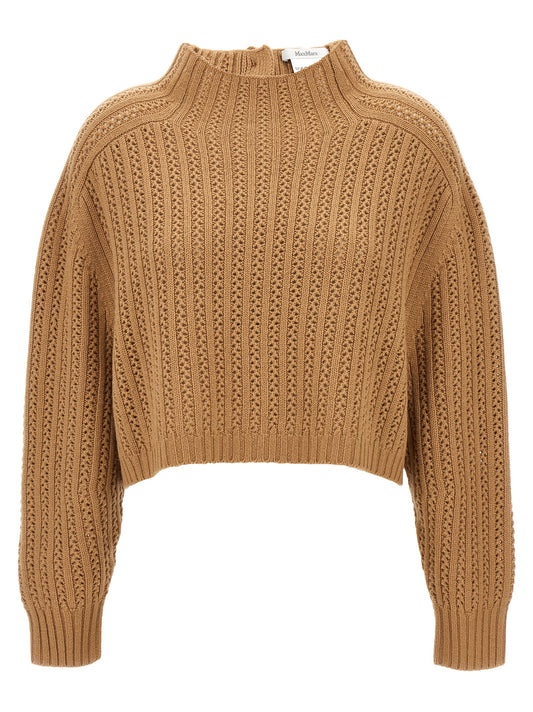 Cardigan by Max Mara for women in cashmere beige features a nuanced silhouette with a refined and nuanced long-sleeve detailing for a sophisticated look.