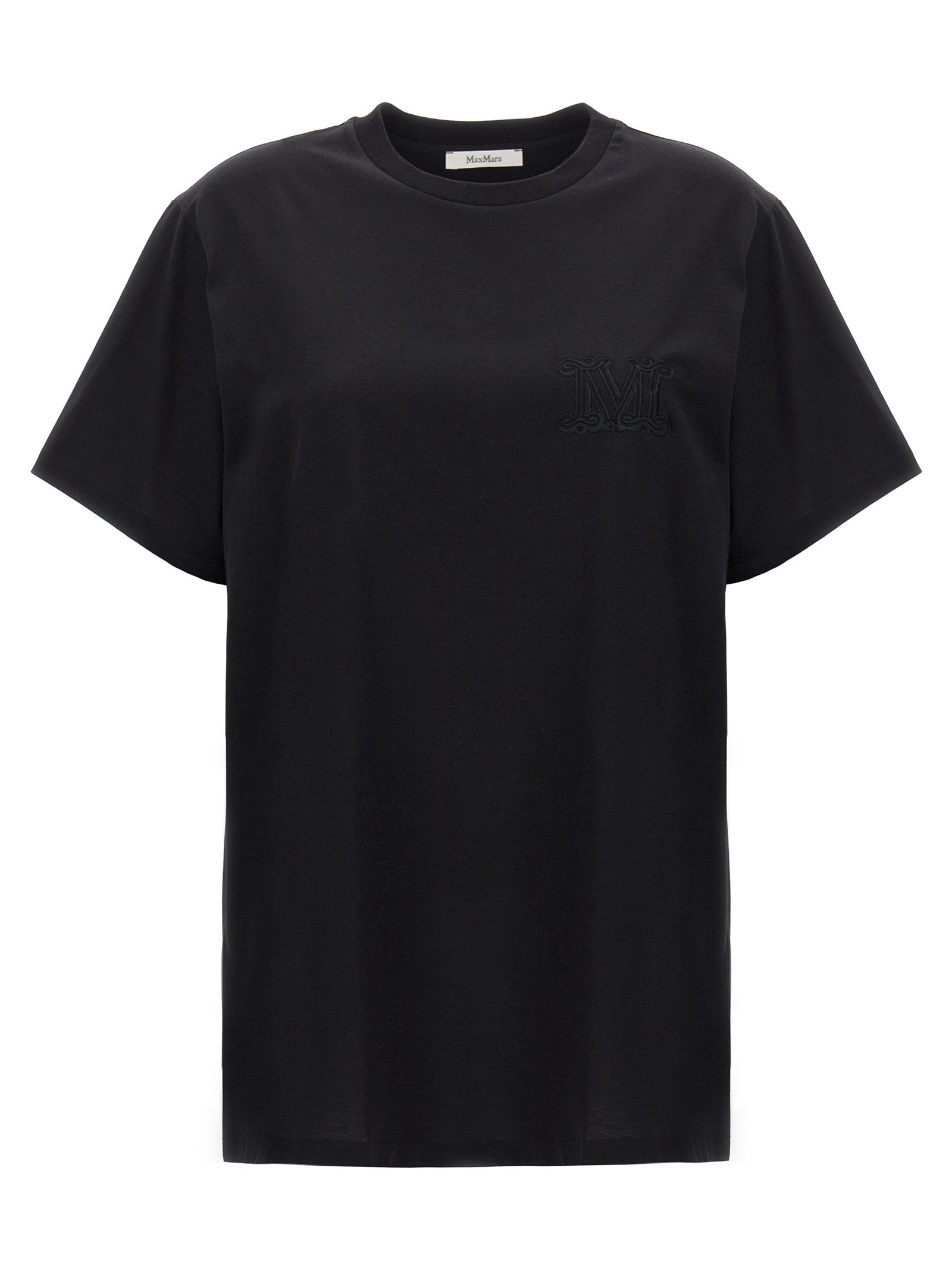 T-Shirt by Max Mara for women in cotton black showcases a chic silhouette, artfully detailed with a chic crew neckline and short-sleeve for a chic finish.