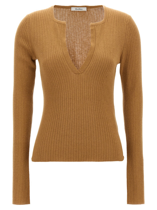 Cardigan by Max Mara for women in cashmere silk beige & patterned presents a textural silhouette, artfully finished with a textural v-neck neckline and long-sleeve for a sophisticated, textural look.