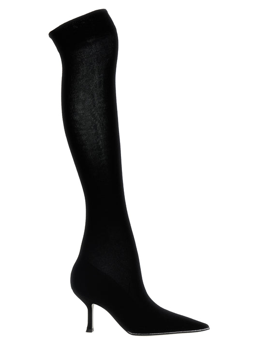Sock Over-The-Knee Boots by RENE CAOVILLA for women in linen wool & suede leather black showcases a ergonomic silhouette from the Women's Linen Wool & Suede Leather Sock Over-The-Knee Boots collection, featuring a ergonomic and a ergonomic .