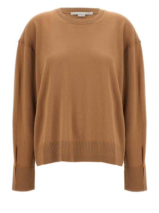 Cardigan by Stella McCartney for women in wool beige & gold presents a textural silhouette, artfully finished with a textural crew split neckline and long-sleeve for a sophisticated, textural look.