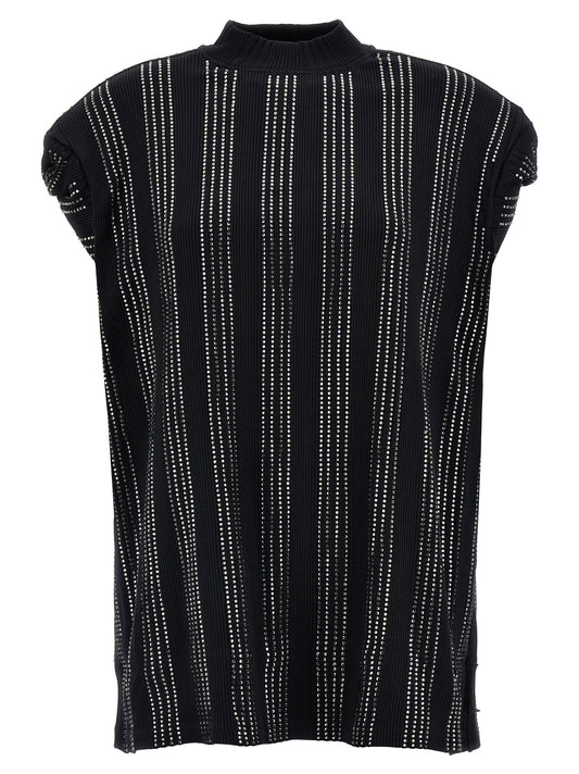 Dress by The Attico for women in cotton black presents a sinuous silhouette, showcasing a sophisticated and short-sleeve detailed with a sinuous maxi short mini for a refined finish.