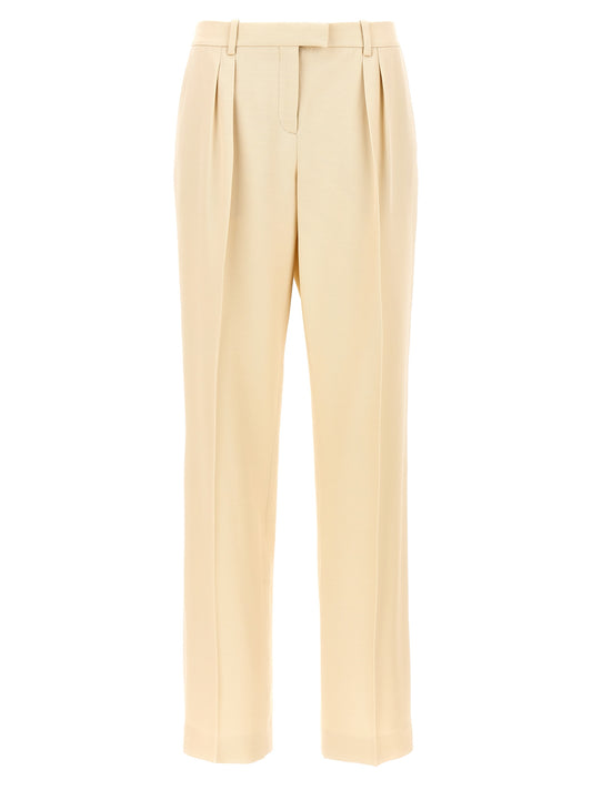 Trousers by Tom Ford for women in wool & silk beige features a artisanal silhouette, showcasing a sophisticated with a long and for a artisanal finish.