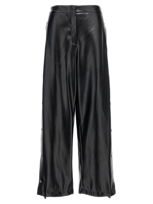 Trousers by Stella McCartney for women in polyester leather black features a artisanal silhouette, showcasing a sophisticated wide with a long and for a artisanal finish.