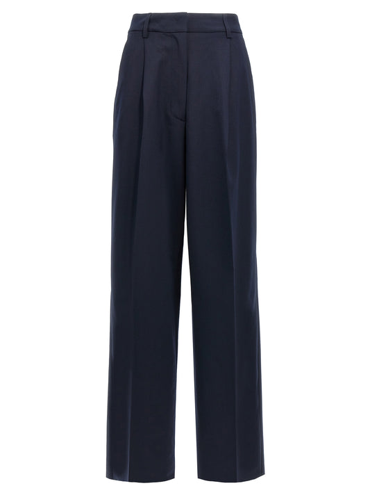 Casual Pants by THELATEST for women in virgin wool & polyester blue features a refined silhouette with a refined wide, defined by a and a refined long for a refined finish.