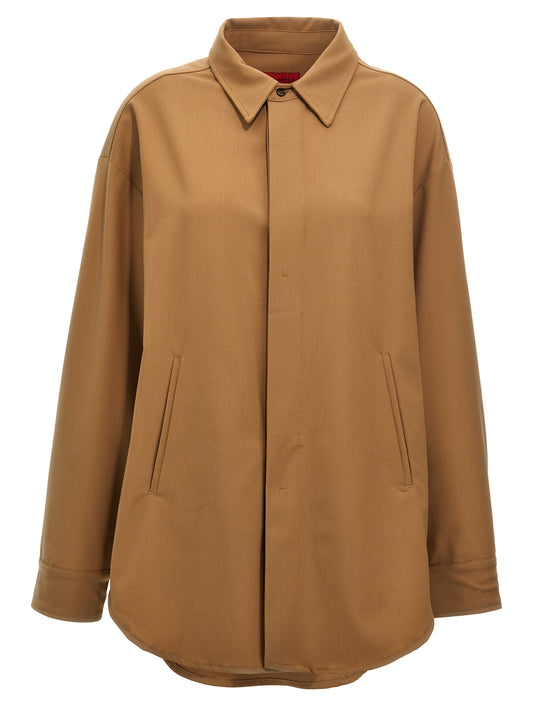 Blouse by THELATEST for women in polyester & virgin wool brown presents a discerning silhouette, showcasing a sophisticated and for a truly discerning finish.