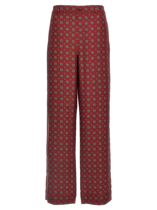 Chinos Pants by Moschino for women in silk bordeaux, patterned & print, featuring a architectural with a architectural long and for a refined silhouette.