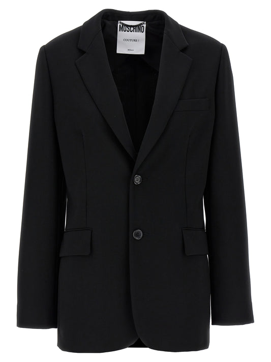 Blazer by Moschino for women in stretch polyester black features an stylish silhouette, showcasing a sophisticated and stylish for a truly stylish finish.