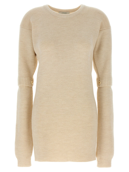 Dress by Lemaire for women in acrylic alpaca wool white features a dramatic silhouette, showcasing an elegant and that flows into a dramatic short.