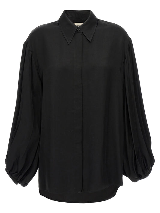 Blouse by Khaite for women in cupro black features an polished silhouette, showcasing a sophisticated and detail for a truly polished finish.