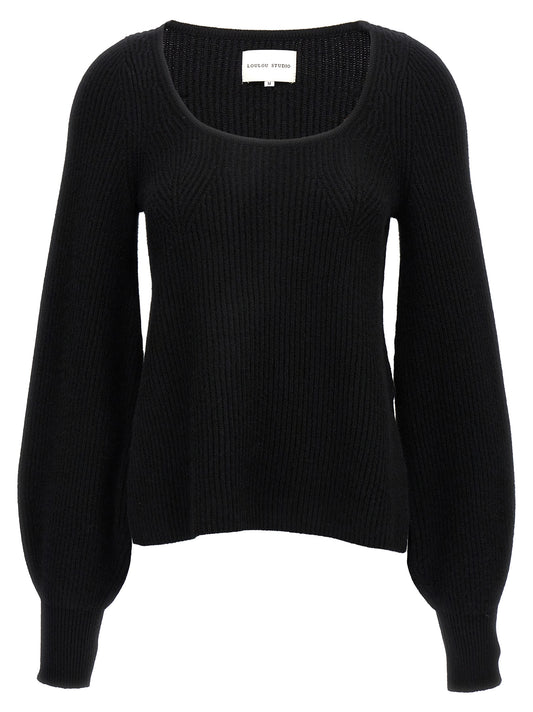 Cardigan by Loulou De Saison for women in plush cashmere black showcases a luxurious silhouette, meticulously detailed with a sophisticated round neckline and for a refined finish.