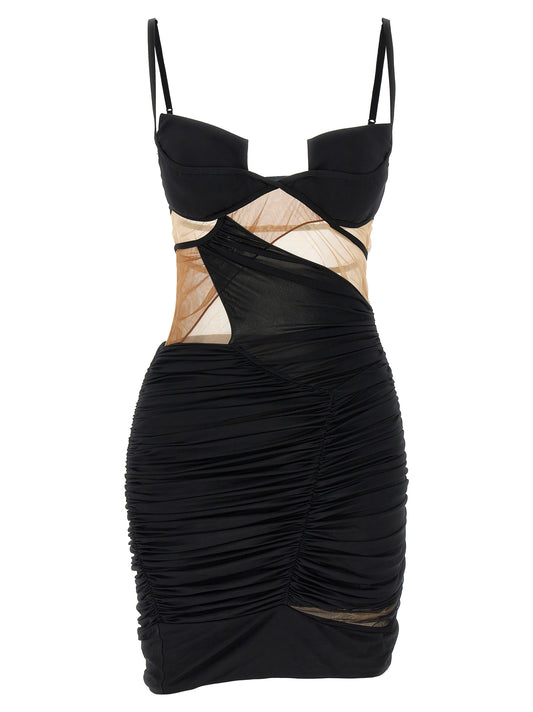 Dress by Nensi Dojaka for women in viscose black features an magnificent silhouette, artfully detailed with a magnificent and that flows into an magnificent short mini.