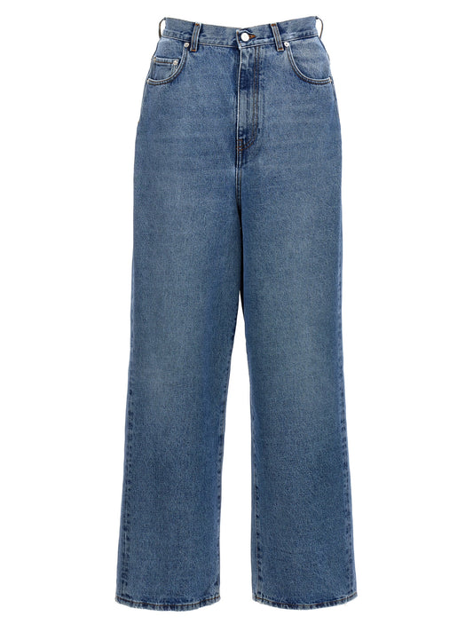 Jeans by SÉFR for men in denim cotton & suede leather blue presents a tailored silhouette, showcasing a tailored and long cut with a refined for a truly tailored aesthetic.