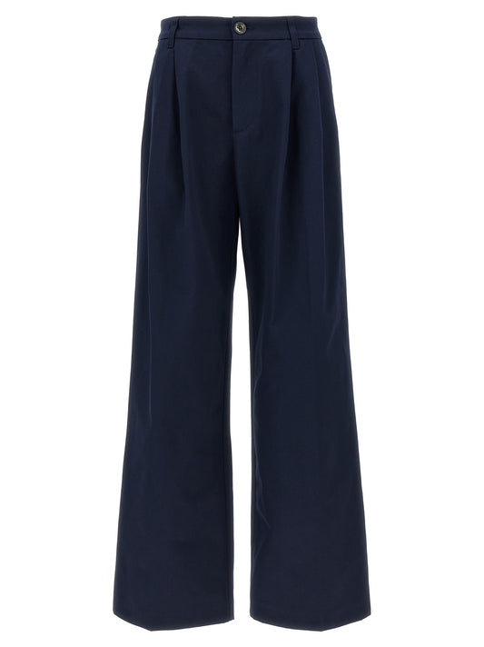 Casual Pants by Fortela for women in cotton blue features a polished silhouette with a polished wide, reaching a polished long and finished with a polished .