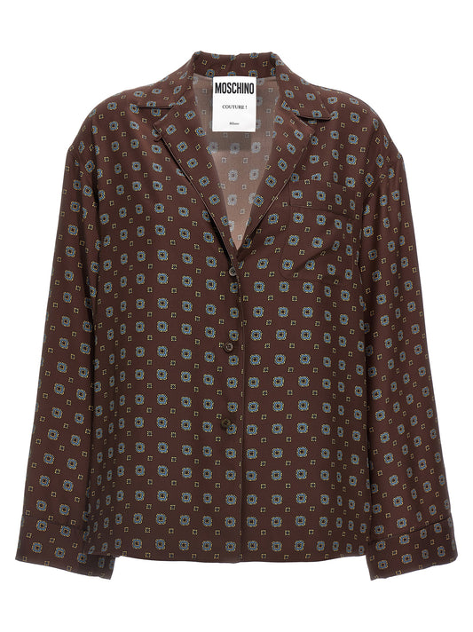 Blouse by Moschino for women in silk brown, patterned & print features an polished silhouette, showcasing a sophisticated and long-sleeve detail for a truly polished finish.