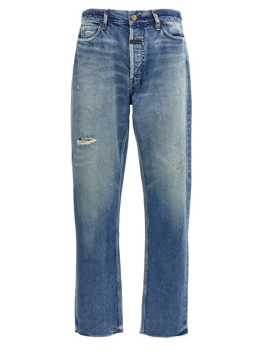 Jeans by Fear Of God for men in cotton denim blue features a refined silhouette with a refined straight-leg & relaxed-fit, defined by a and a refined long for a refined finish.