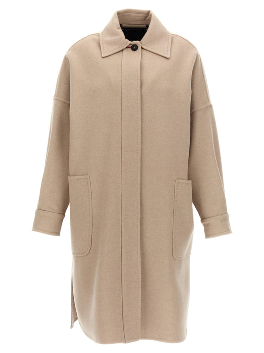 Overcoat by Max Mara for women in cashmere beige features a contemporary silhouette showcasing a contemporary and refined pockets for a sophisticated finish.