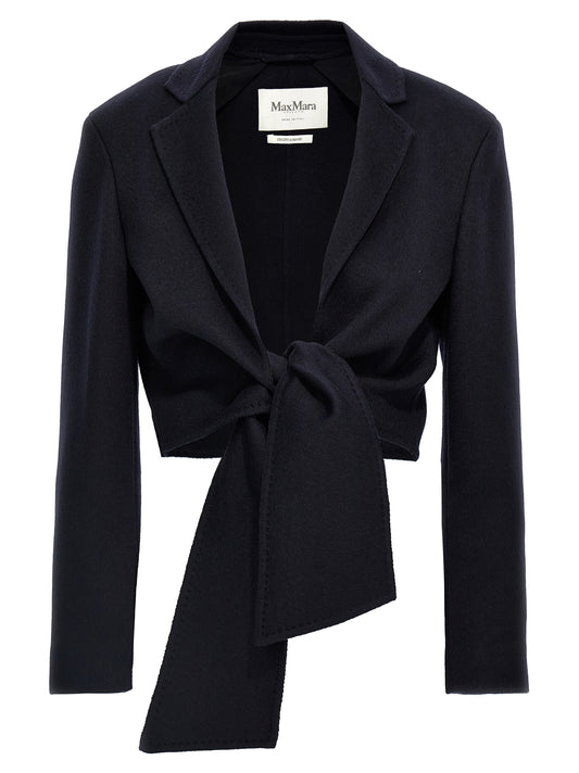Overcoat by Max Mara for women in wool blue & camel presents a luxurious silhouette, showcasing a luxurious lapel neckline and sophisticated for a premium, luxurious look.