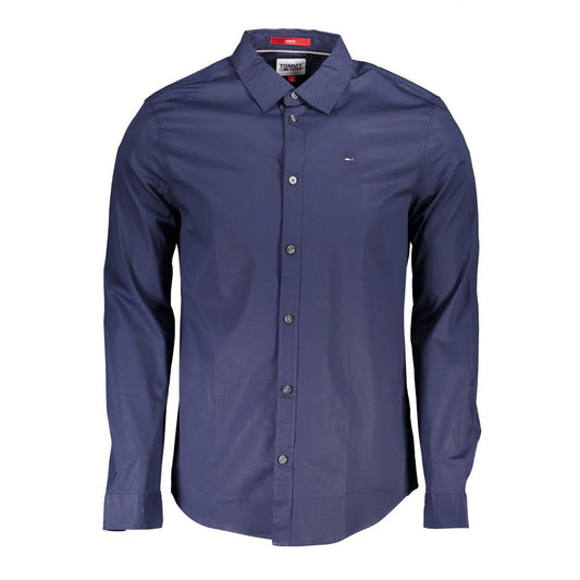 Dress Shirt by Tommy Hilfiger for men in stretch cotton blue features an architectural silhouette with a refined and elegant for a architectural look.
