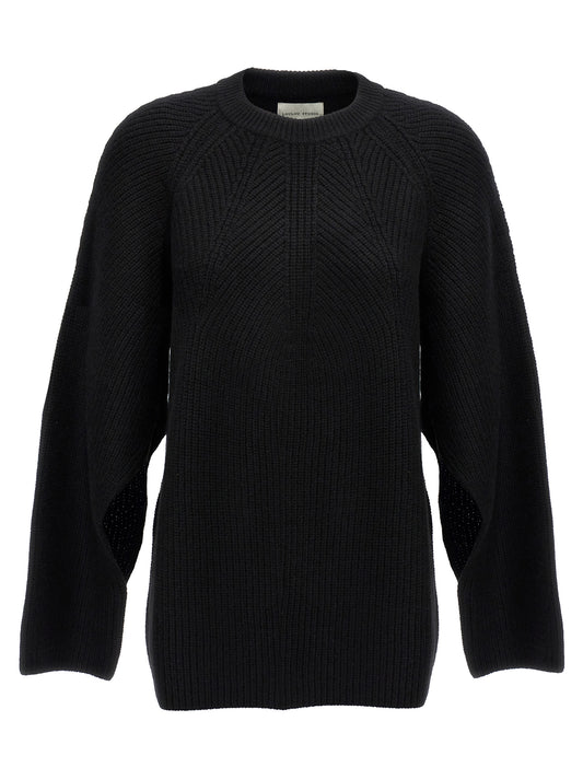 Cardigan by Loulou De Saison for women in cashmere black showcases a luxurious silhouette, meticulously detailed with a sophisticated crew neckline and long-sleeve for a refined finish.