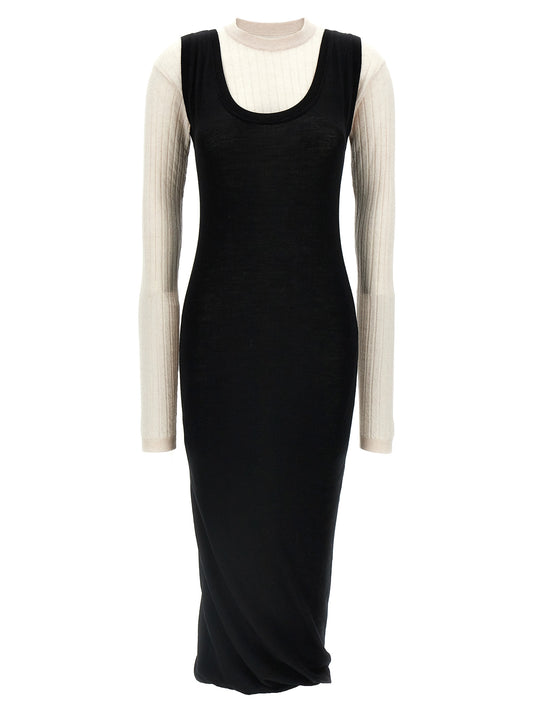 Dress by Marni for women in wool bicolour, black & white features an eye catching silhouette with a sophisticated crew neckline, elegant long-sleeve, and a refined midi for a eye catching aesthetic.